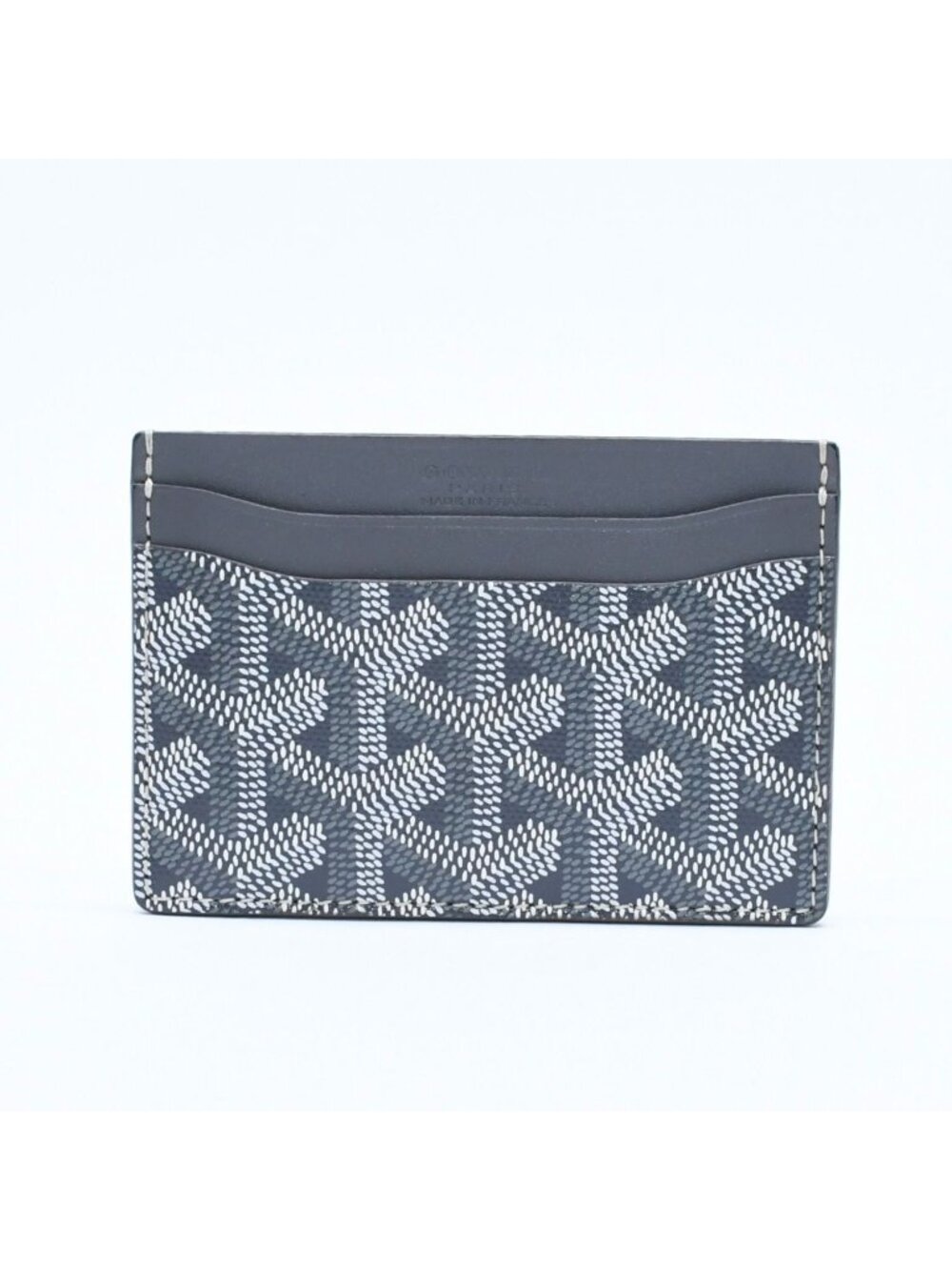 Goyard Saint Sulpice Herringbone Card Case Gray Leather